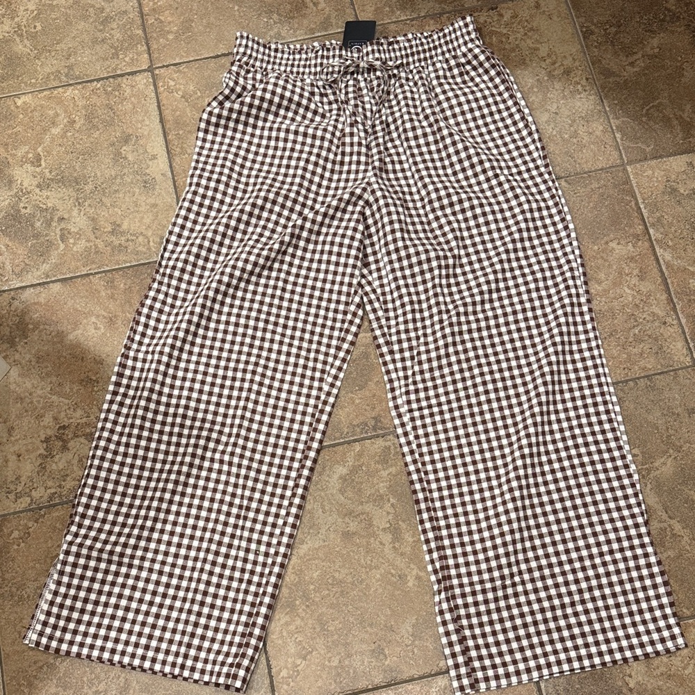 Amazon Women's Brown Checkered Wide Leg Pants with elastic Tie waist